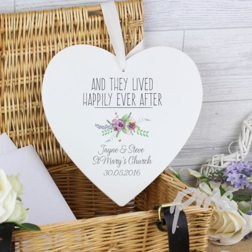 Personalised Floral Bouquet 22cm Large Wooden Heart Decoration