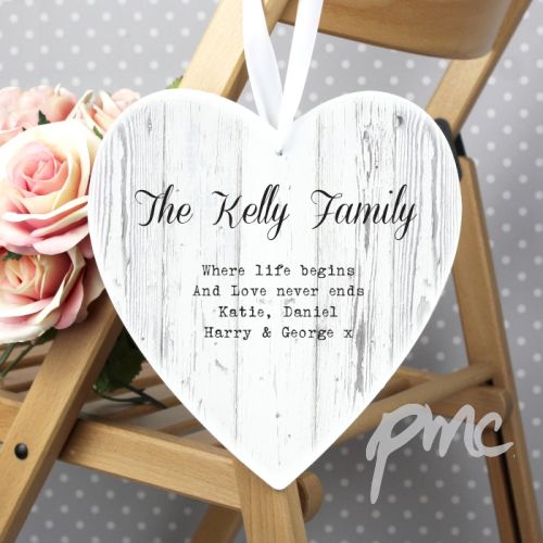 Personalised Rustic 22cm Large Wooden Heart Decoration
