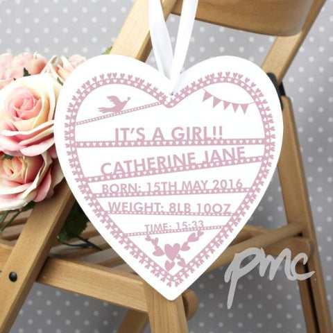 Personalised Pink Papercut 22cm Large Wooden Heart Decoration