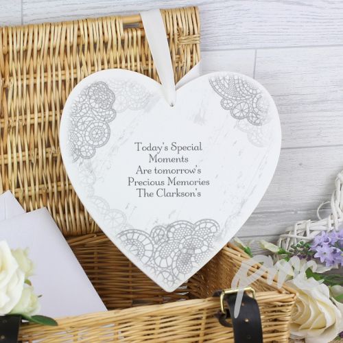 Personalised Dainty Lace 22cm Large Wooden Heart Decoration