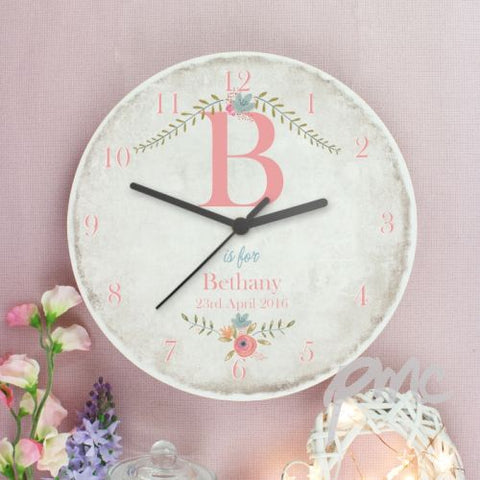 Personalised Floral Bouquet Shabby Chic Large Wooden Clock