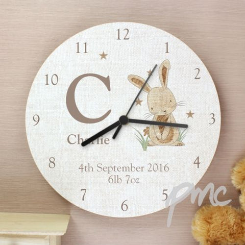 Personalised Hessian Rabbit Shabby Chic Large Wooden Clock