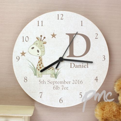 Personalised Hessian Giraffe Shabby Chic Large Wooden Clock