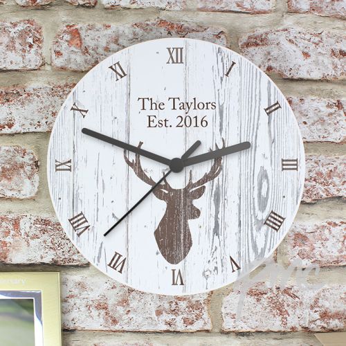 Personalised Highland Stag Shabby Chic Wooden Clock