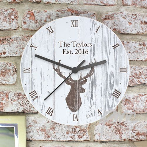 Personalised Highland Stag Shabby Chic Wooden Clock
