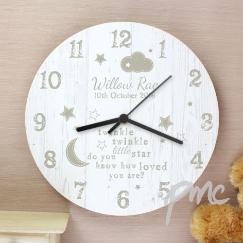Personalised Twinkle Twinkle Shabby Chic Large Wooden Clock