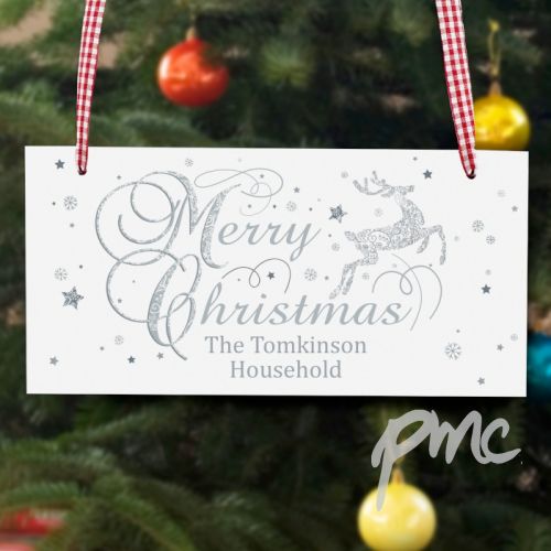 Personalised Silver Reindeer Wooden Sign