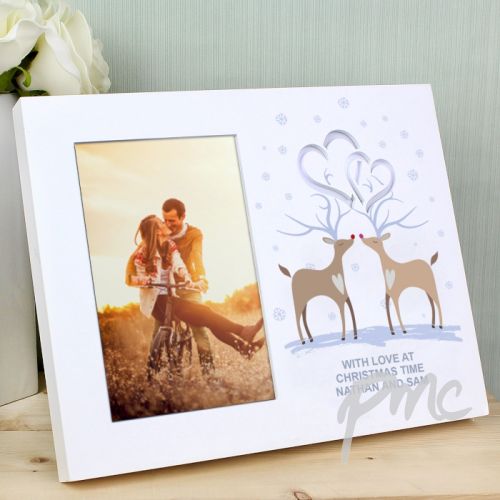 Personalised Reindeer Couple Hearts 4x6 Light Up Frame