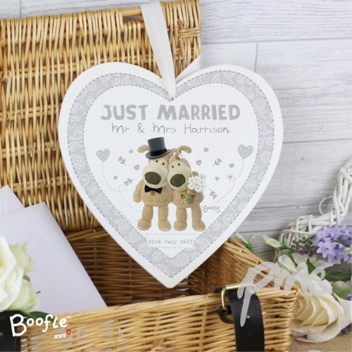 Personalised Boofle Wedding 22cm Large Wooden Heart Decoration
