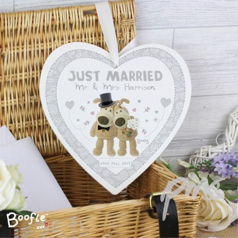 Personalised Boofle Wedding 22cm Large Wooden Heart Decoration