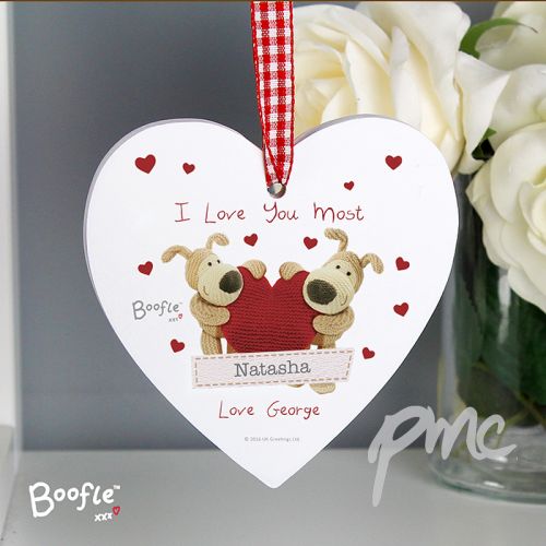 Personalised Boofle Shared Heart Wooden Heart Decoration