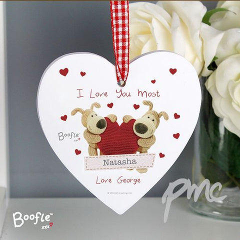 Personalised Boofle Shared Heart Wooden Heart Decoration