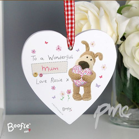 Personalised Boofle Flowers Wooden Heart Decoration