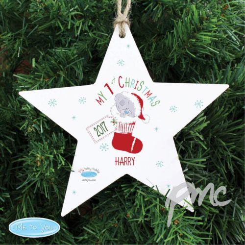 Personalised Tiny Tatty Teddy My 1st Christmas Stocking Wooden Star Decoration