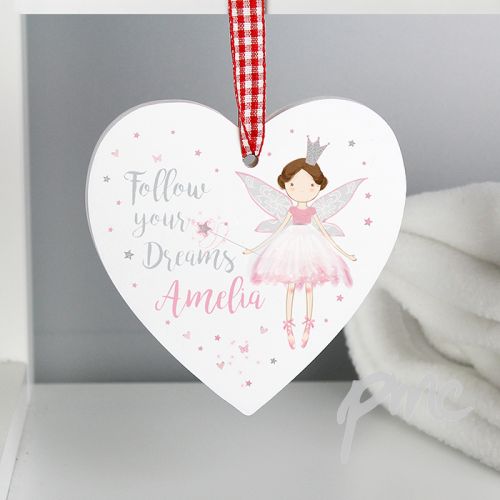 Personalised Fairy Princess Wooden Heart Decoration