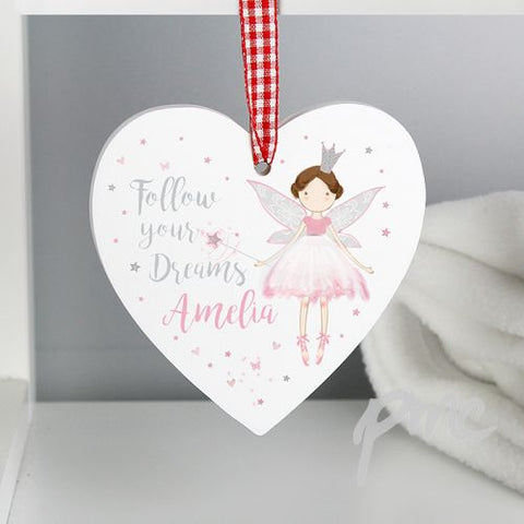 Personalised Fairy Princess Wooden Heart Decoration