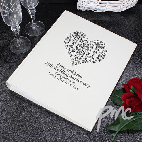 Personalised Black Damask Heart Traditional Album