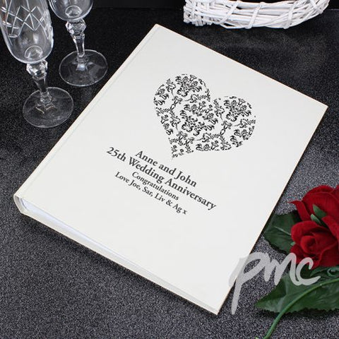 Personalised Black Damask Heart Traditional Album