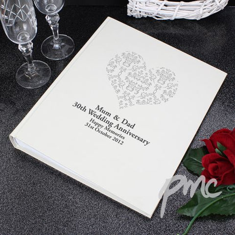 Personalised Silver Damask Heart Traditional Album