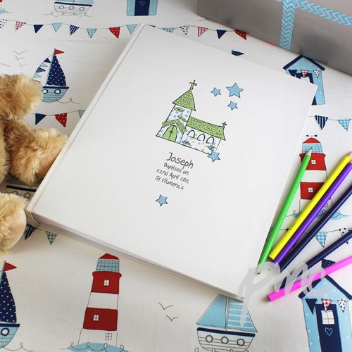 Personalised Whimsical Church Blue Traditional Album