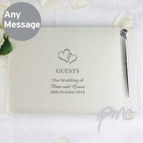 Personalised Hardback Guest Book & Pen Hearts Design
