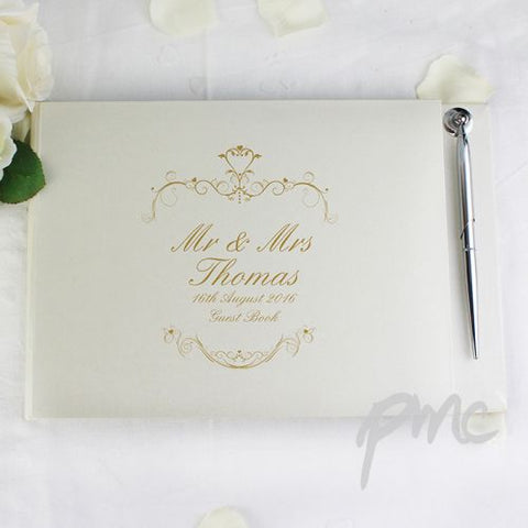 Personalised Gold Ornate Swirl Guest Book & Pen