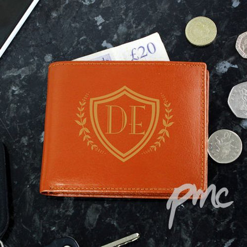 Personalised Shield Tan Leather Wallet