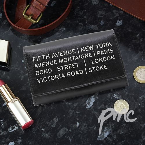 Personalised Shopping Destination Black Leather Purse