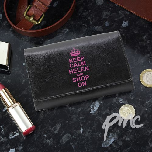 Personalised Keep Calm Black Leather Purse