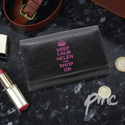 Personalised Keep Calm Black Leather Purse