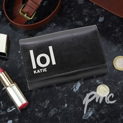 Personalised LOL Slogan Black Leather Purse