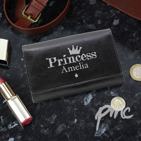 Personalised Princess Black Leather Purse