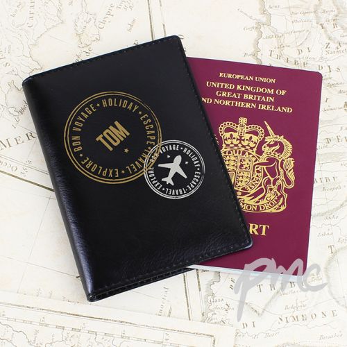 Personalised Stamped Black Passport Holder