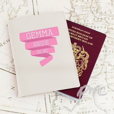 Personalised Pink Banner Cream Passport Holder