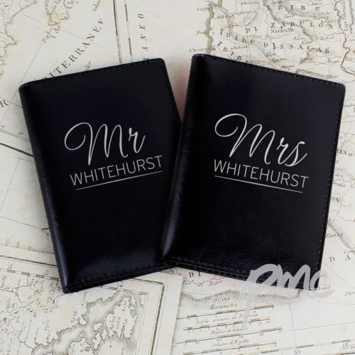 Personalised Mr & Mrs Black Passport Holders