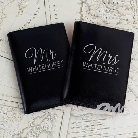 Personalised Mr & Mrs Black Passport Holders