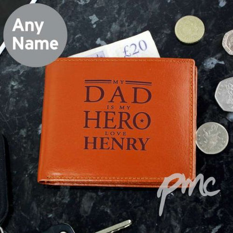 Personalised My Dad is My Hero Tan Leather Wallet