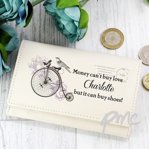 Personalised Vintage Penny-Farthing Cream Leather Purse