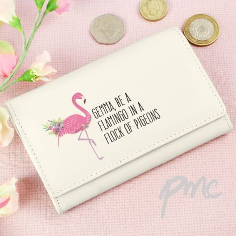 Personalised Flamingo Cream Leather Purse