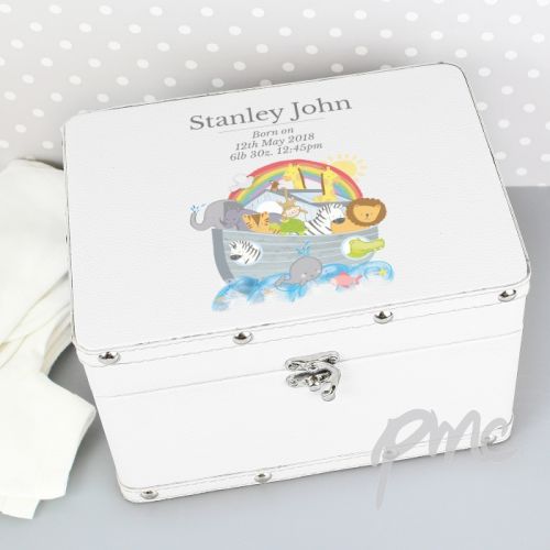 Personalised Noah's Ark White Leatherette Keepsake Box