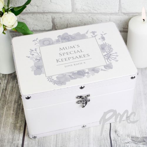 Personalised Soft Watercolour White Leatherette Keepsake Box
