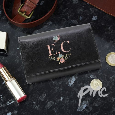Personalised Floral Bouquet Black Purse