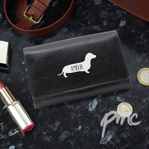 Personalised Sausage Dog Black Purse