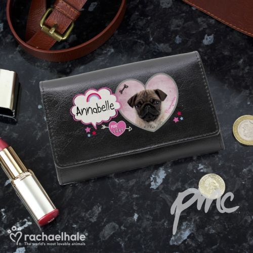 Personalised Rachael Hale Doodle Pug Black Purse