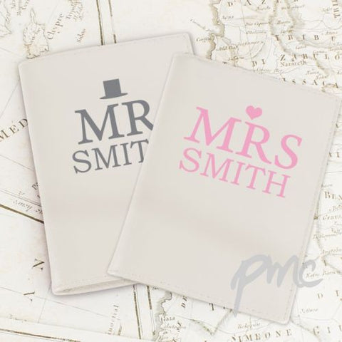 Personalised Mr & Mrs Top Hat Cream Passport Holders