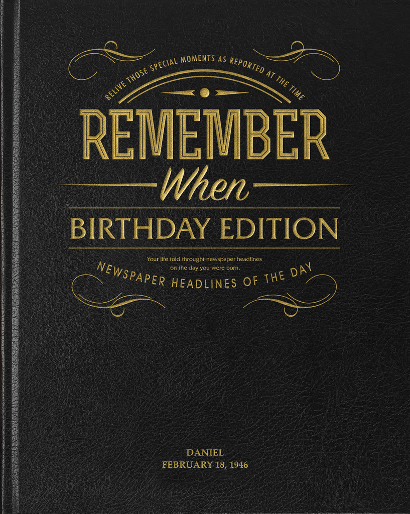 Birthday Edition Newspaper Book - Black Leather Cover