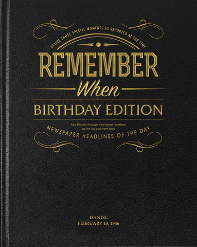Birthday Edition Newspaper Book - Black Leather Cover