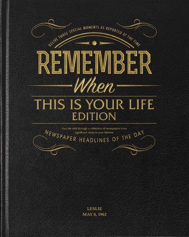 This is Your Life 8 Newspaper Book - Black Leather Cover