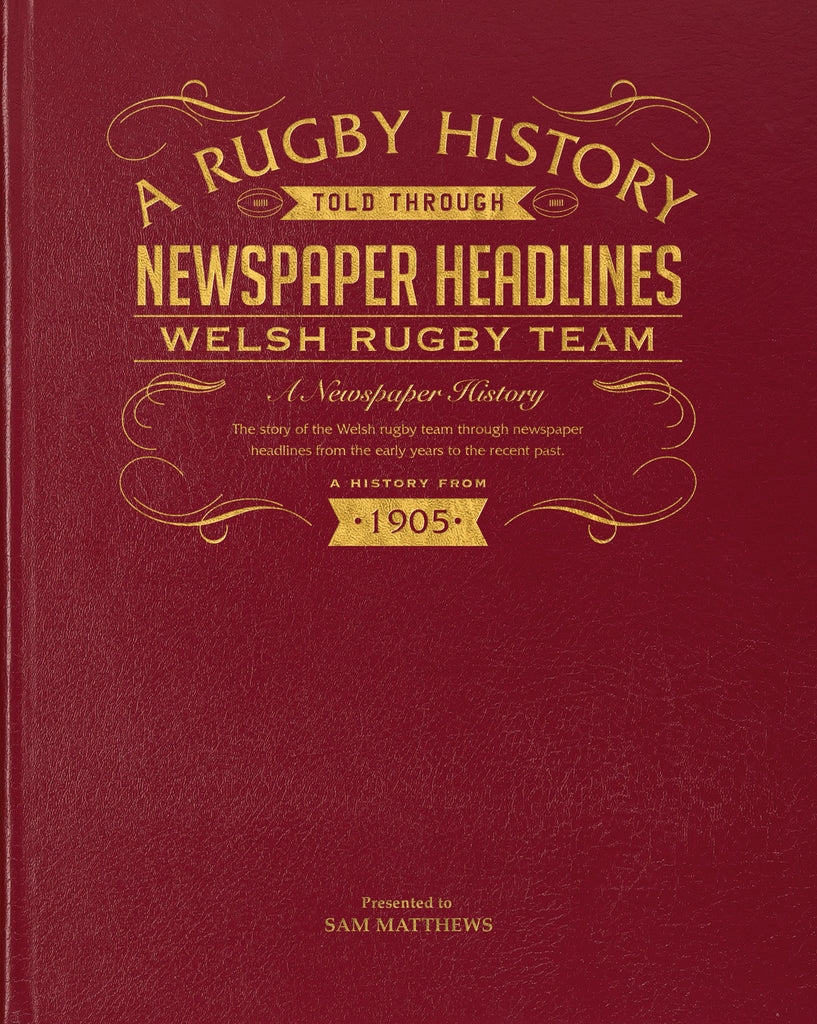 History of Welsh Rugby Newspaper Book - Red Leather Cover