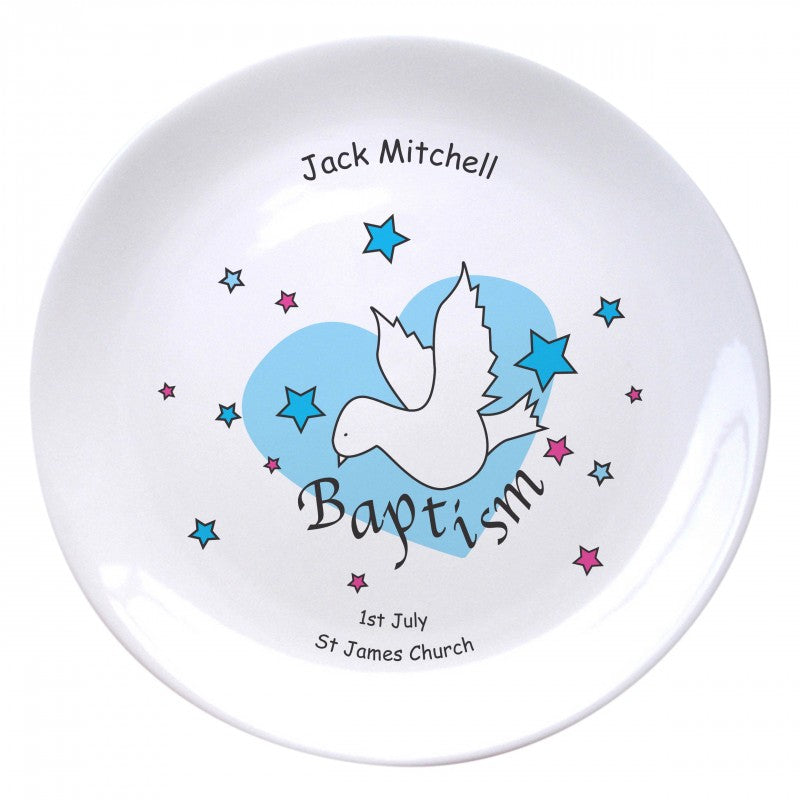 Dove & Hearts Blue Baptism 8" Coupe Plate